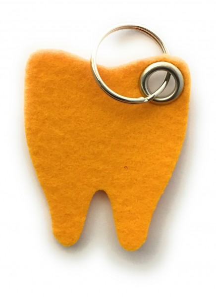 Backen - Zahn - Filz-Schlüsselanhänger - Farbe: gelb - optional mit Gravur / Aufdruck