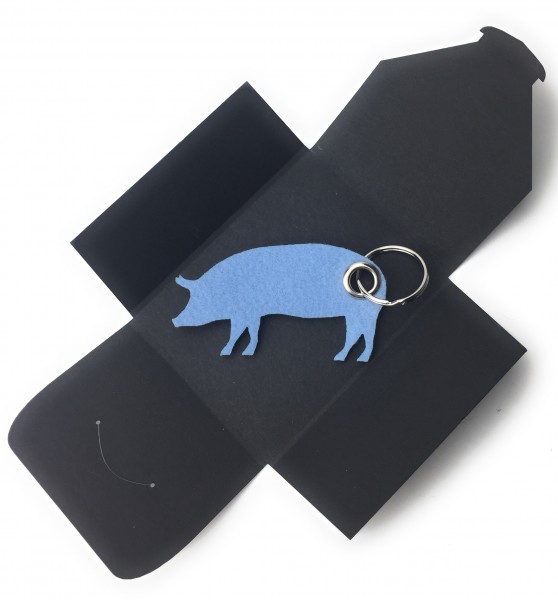 Schlüsselanhänger aus Filz optional mit Namensgravur - Haus-Schwein / Metzger / Fleischer - eisblau