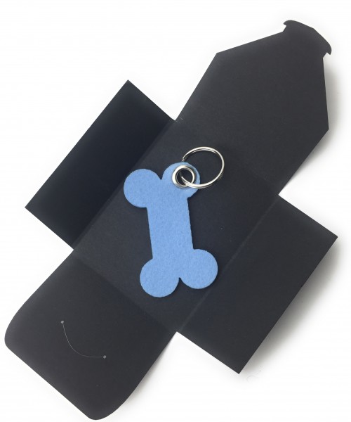 Schlüsselanhänger aus Filz optional mit Namensgravur - Knochen / Hunde - eisblau als Schlüsselanhäng