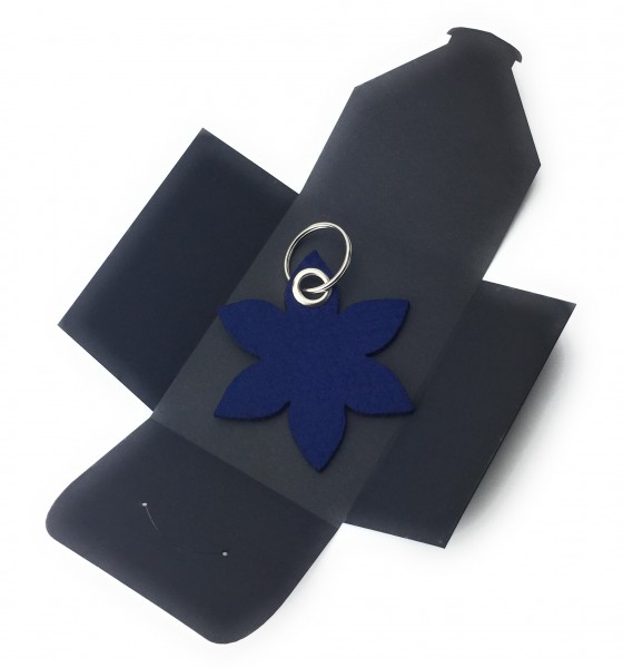 Schlüsselanhänger aus Filz optional mit Namensgravur - Blume spitz / Blüte - marineblau als Schlüss