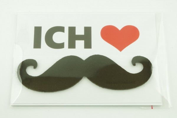 Ich liebe Moustache! - Schwarzer Bart aus Filz zum ankleben mit Postkarte
