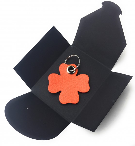 Schlüsselanhänger aus Filz optional mit Namensgravur - Glück / Kleeblatt - orange als Schlüsselanhän