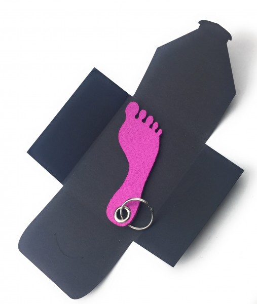 Schlüsselanhänger aus Filz optional mit Namensgravur - Fuss / Sohle - pink / magenta als Schlüssela