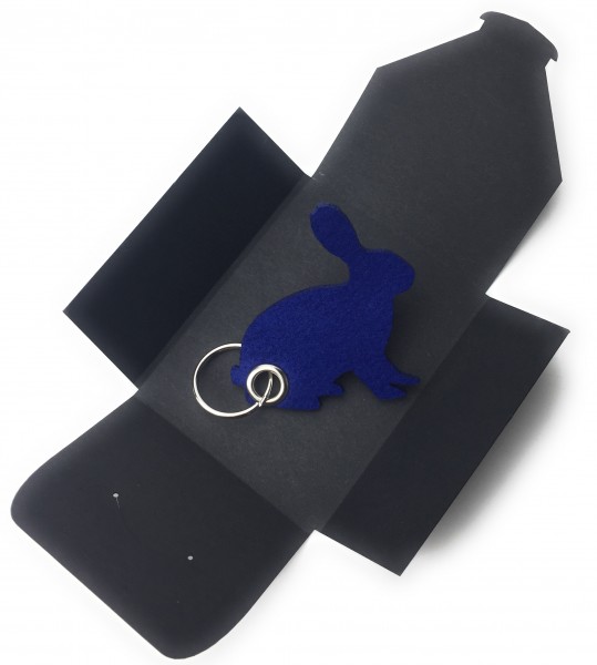 Schlüsselanhänger aus Filz optional mit Namensgravur - Hase sitzend / Ostern - königsblau als Schlüs