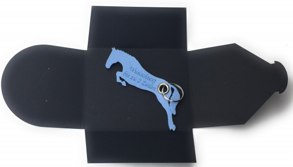 Schlüsselanhänger aus Filz optional mit Namensgravur - Pferd / Springreiten - eisblau als Schlüssela