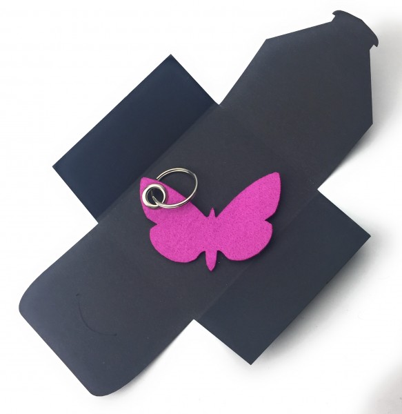 Schlüsselanhänger aus Filz optional mit Namensgravur - Schmetterling / Tier - pink / magenta als Sc