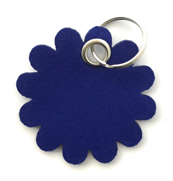 Blume - Rund - Filz-Schlüsselanhänger - Farbe: royalblau - optional mit Gravur / Aufdruck