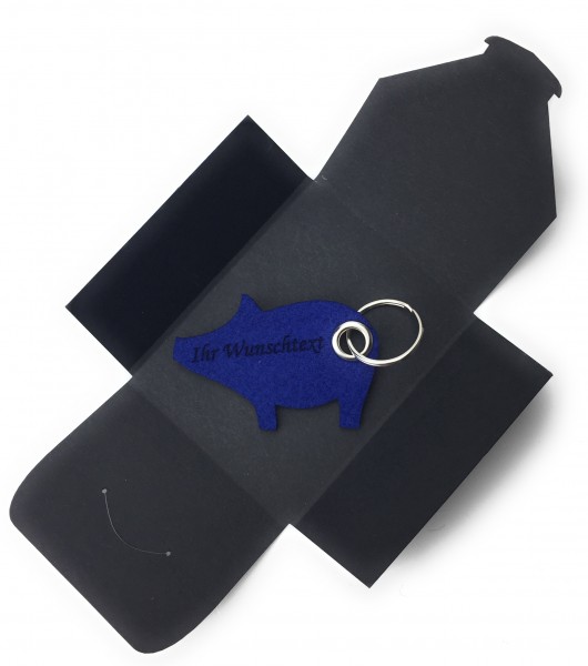 Schlüsselanhänger aus Filz optional mit Namensgravur - Schwein / Glücksschwein - königsblau als Schl