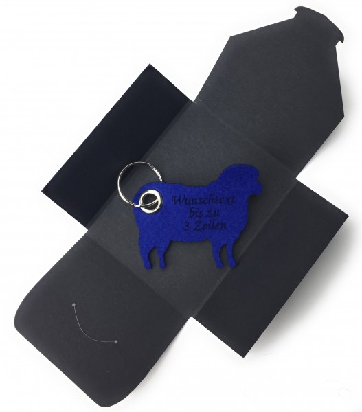 Schlüsselanhänger aus Filz optional mit Namensgravur - Schaf / Lamm / Tier - königsblau als Schlüsse