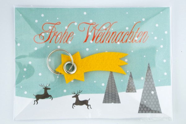 Sternschnuppe Filz Schlüsselanhänger. Weihnachtsstern mit Schlüsselring und optionaler Werbekarte