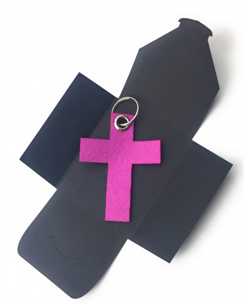 Schlüsselanhänger aus Filz optional mit Namensgravur - Kreuz gross - pink / magenta als Schlüsselanh