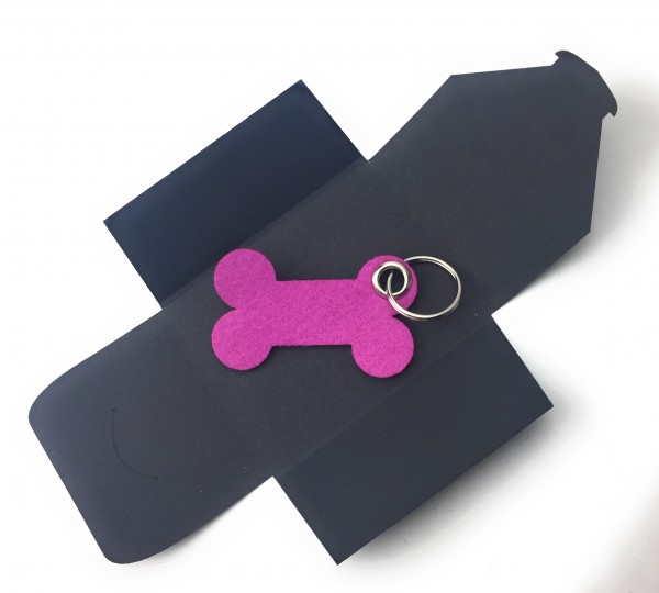Schlüsselanhänger aus Filz optional mit Namensgravur - Knochen / Hund - pink / magenta als Schlüssel