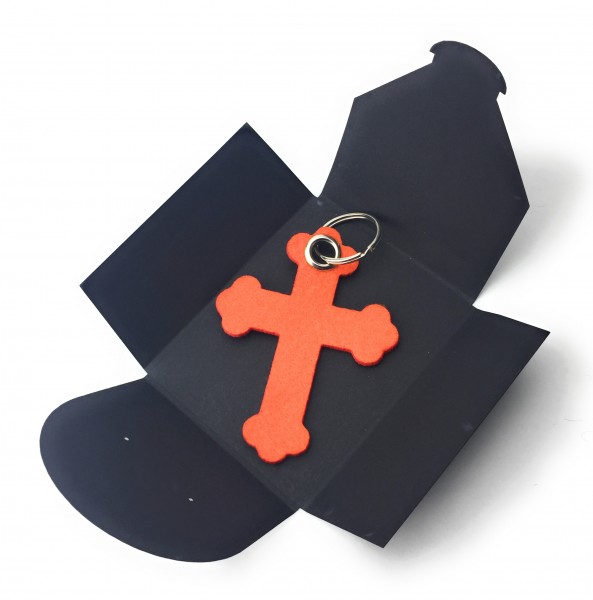 Schlüsselanhänger aus Filz optional mit Namensgravur - Kreuz Barock - orange als Schlüsselanhänger /