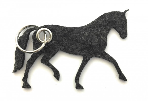 Pferd / Dressur / Reiten /laufend - Filz-Schlüsselanhänger - Farbe: schwarz meliert - optional mit G