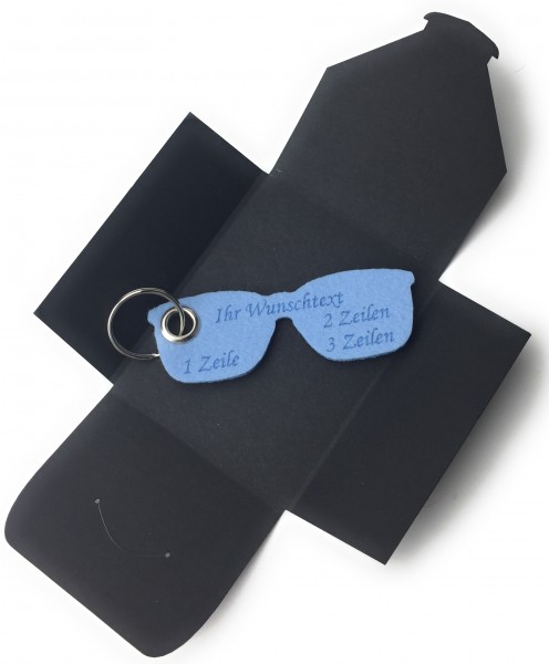 Schlüsselanhänger aus Filz optional mit Namensgravur - Sonnen-Brille / Urlaub - eisblau als Schlüss