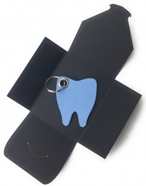 Schlüsselanhänger aus Filz optional mit Namensgravur - Backen-Zahn / Zahnarzt - in eisblau als Schlü