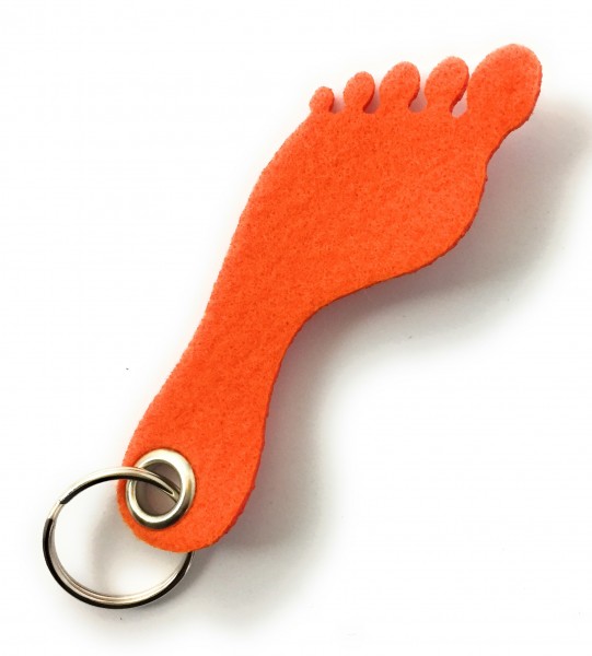 Fuß / Sohle - Filz-Schlüsselanhänger - Farbe: orange - optional mit Gravur / Aufdruck