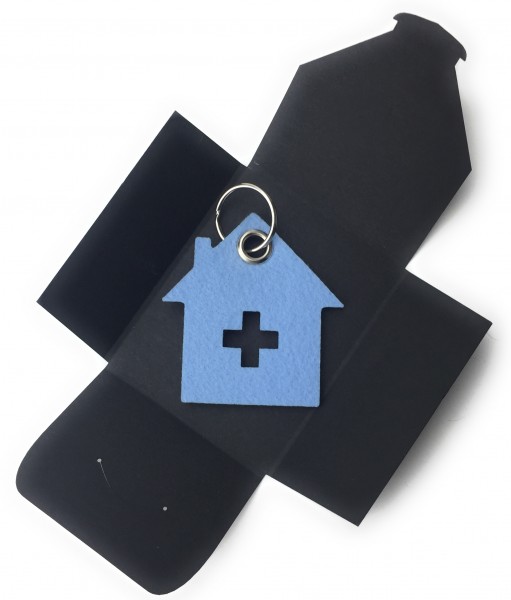 Schlüsselanhänger aus Filz optional mit Namensgravur - Haus mit Kreuz - eisblau als Schlüsselanhäng