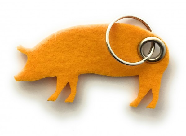 Schwein / Hausschwein - Filz-Schlüsselanhänger - Farbe: gelb - optional mit Gravur / Aufdruck
