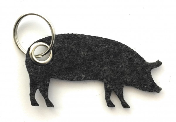 Schwein / Hausschwein - Filz-Schlüsselanhänger - Farbe: schwarz meliert - optional mit Gravur / Aufd