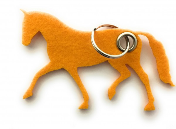 Pferd / Dressur / Reiten /laufend - Filz-Schlüsselanhänger - Farbe: gelb - optional mit Gravur / Auf
