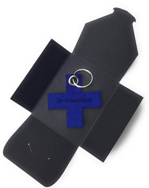 Schlüsselanhänger aus Filz optional mit Namensgravur - X / Kreuz klein - königsblau als Schlüsselanh