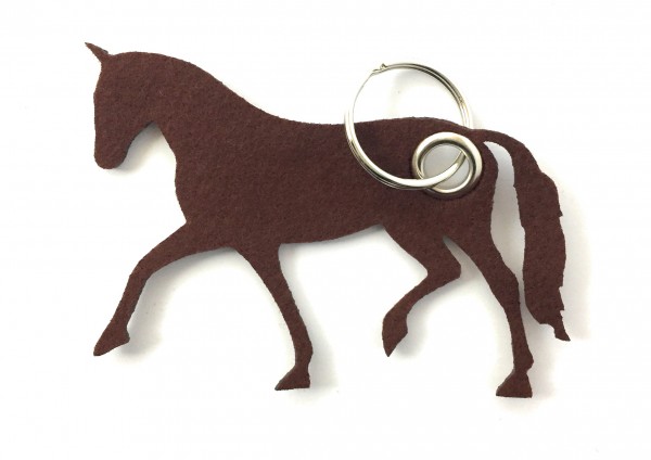 Pferd / Dressur / Reiten /laufend - Filz-Schlüsselanhänger - Farbe: braun - optional mit Gravur / Au
