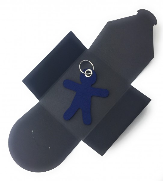 Schlüsselanhänger aus Filz optional mit Namensgravur - Figur / Lebkuchenmännchen - marineblau als S