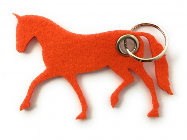 Pferd / Dressur / Reiten /laufend - Filz-Schlüsselanhänger - Farbe: orange - optional mit Gravur / A
