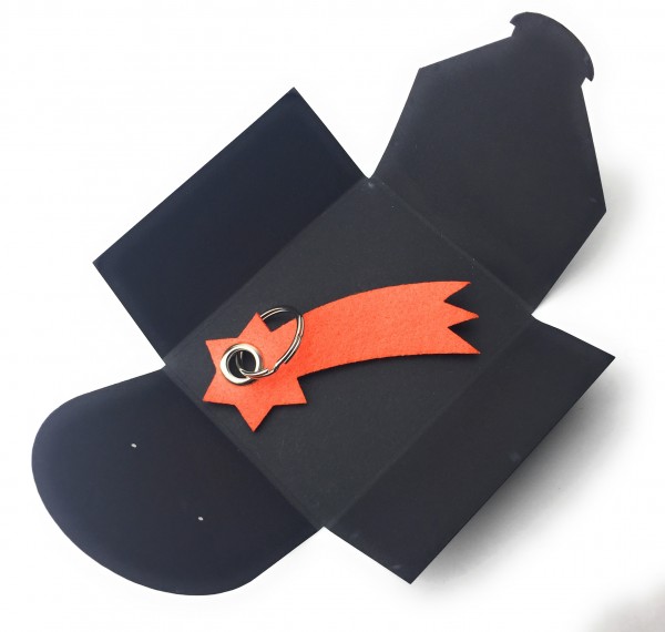 Schlüsselanhänger aus Filz optional mit Namensgravur - Sternschnuppe - orange als Schlüsselanhänger