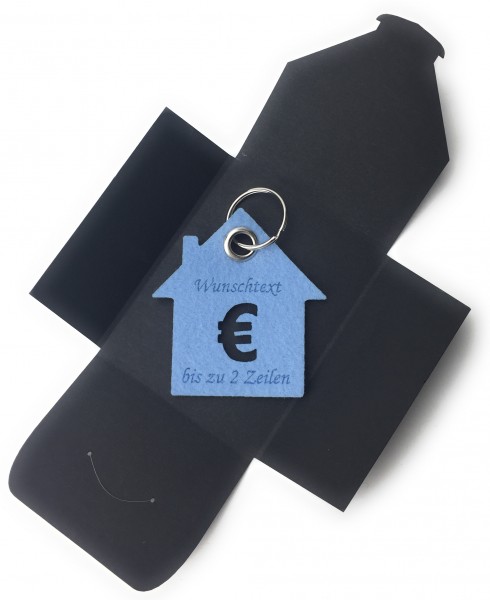 Schlüsselanhänger aus Filz optional mit Namensgravur - Haus / Bank / mit €-Zeichen - eisblau als Sc
