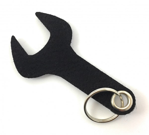 Schraubenschlüssel / Werkzeug - Filz-Schlüsselanhänger - Farbe: schwarz - optional mit Gravur / Aufd