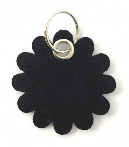 Blume - Rund - Filz-Schlüsselanhänger - Farbe: schwarz - optional mit Gravur / Aufdruck