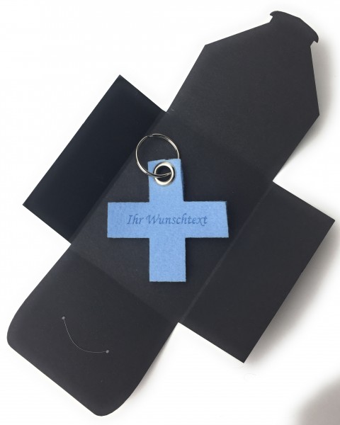 Schlüsselanhänger aus Filz optional mit Namensgravur - X / Kreuz klein - eisblau als Schlüsselanhäng
