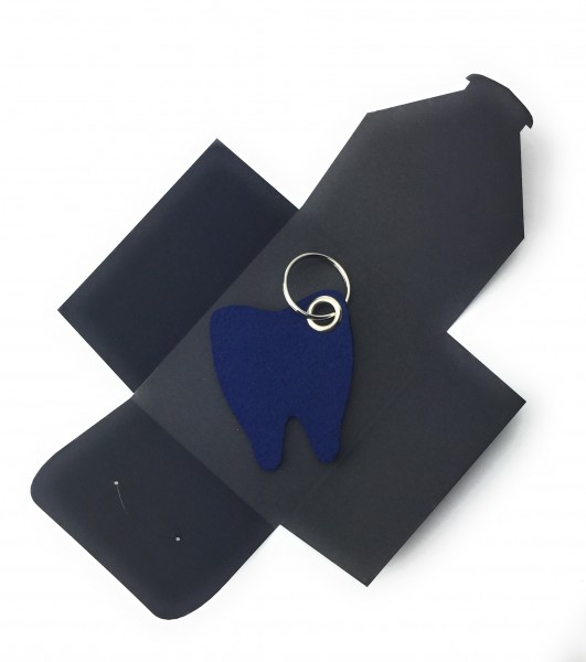 Schlüsselanhänger aus Filz optional mit Namensgravur - Backen-Zahn / Zahnarzt - marineblau als Schlü