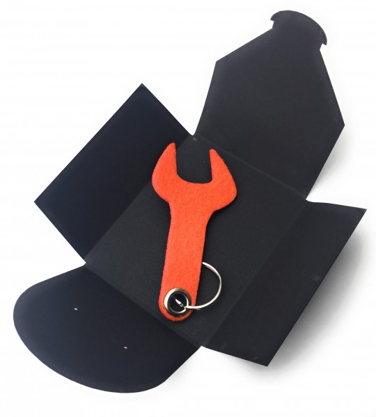 Schlüsselanhänger aus Filz optional mit Namensgravur - Schraubenschlüssel / Werkzeug - orange als Sc