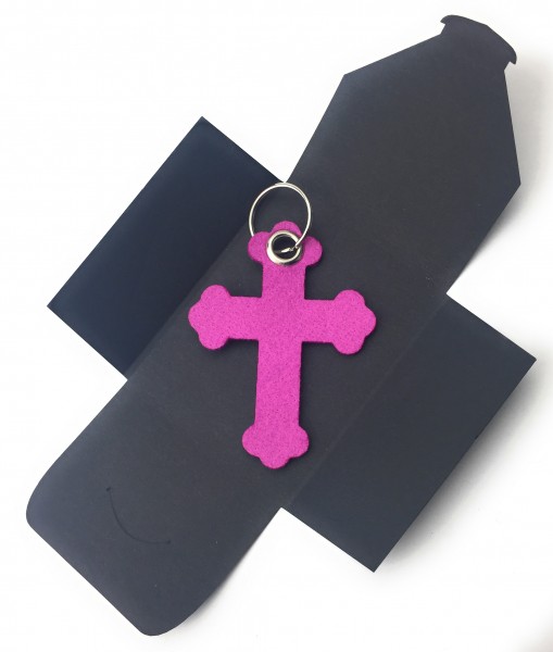 Schlüsselanhänger aus Filz optional mit Namensgravur - Kreuz Barock - pink / magenta als Schlüsselan