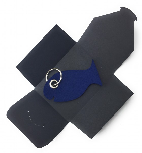 Schlüsselanhänger aus Filz optional mit Namensgravur - Fisch / Tier - marineblau als Schlüsselanhäng