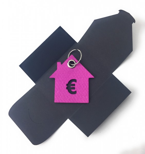 Schlüsselanhänger aus Filz optional mit Namensgravur - Haus / Bank / mit €-Zeichen - pink / magenta