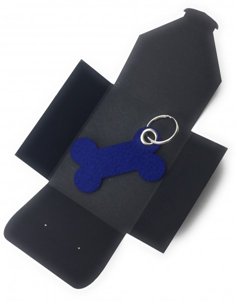 Schlüsselanhänger aus Filz optional mit Namensgravur - Knochen / Hund - königsblau als Schlüsselanhä