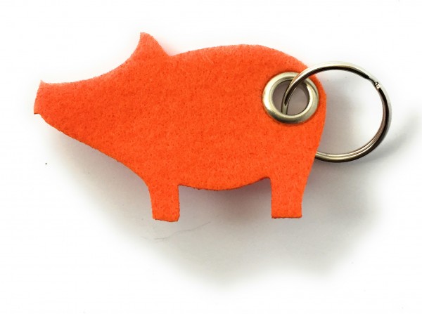 Glücks-Schwein - Filz-Schlüsselanhänger - Farbe: orange - optional mit Gravur / Aufdruck