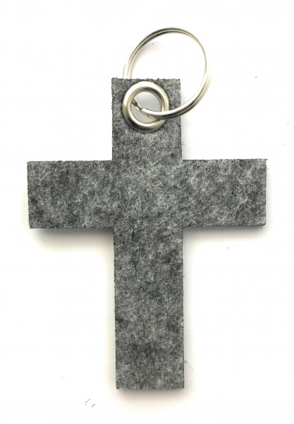 Kreuz groß - Filz-Schlüsselanhänger - Farbe: grau meliert - optional mit Gravur / Aufdruck