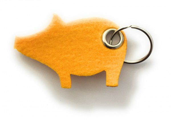 Glücks-Schwein - Filz-Schlüsselanhänger - Farbe: gelb - optional mit Gravur / Aufdruck