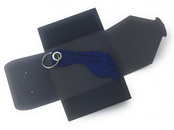 Schlüsselanhänger aus Filz optional mit Namensgravur - Fuss / Sohle - marineblau als Schlüsselanhän