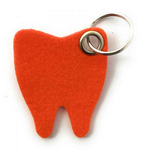 Backen - Zahn - Filz-Schlüsselanhänger - Farbe: orange - optional mit Gravur / Aufdruck